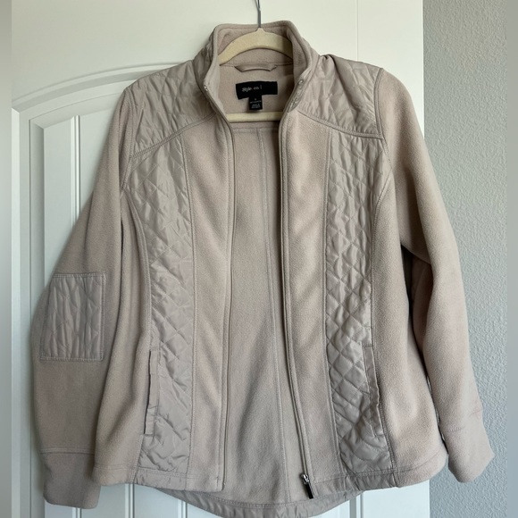 Style&Co Sport Fleece Jacket, Quilt Work details, Ivory/Cream - Picture 3 of 6